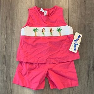 NWT Smocked short set HULU Hawaiian Silly Goose 6